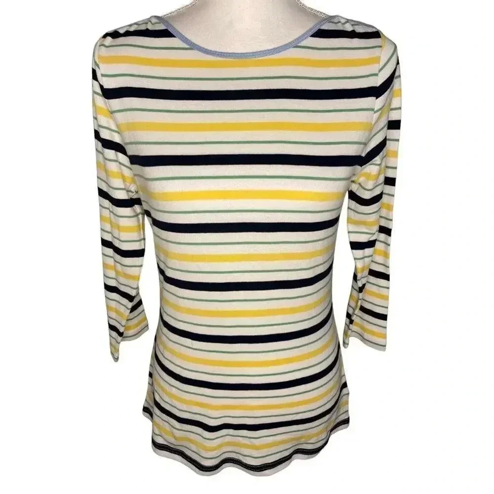 NEW Chaps Women’s Small Preppy Yellow Multicolored Stripe Boatneck Top NWT